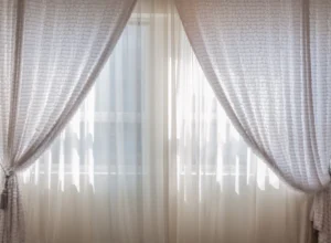 close up shot windows with curtains